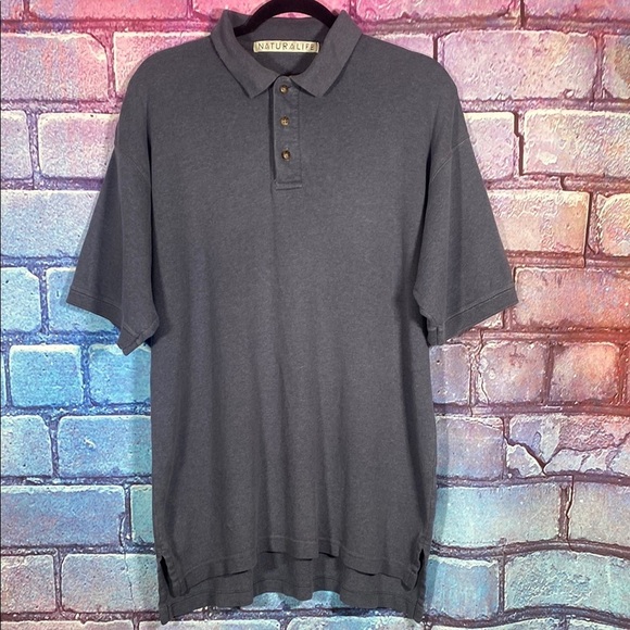 Natural life Gray Cotton Polo Shirt Men's Size L Classic Short Sleeve Casual Top - Picture 1 of 7